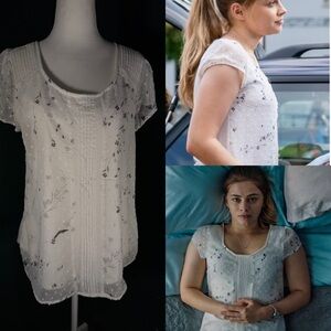 LC Lauren Conrad • White Floral Embroidered Blouse L • ASO Tessa Hardin